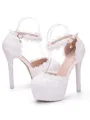Women's PU Closed Toe With Beading Stiletto Heel Platforms Shoes