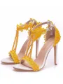 Women's PU Peep Toe With Flower Stiletto Heel Sandals