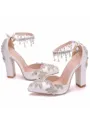 Women's PU Closed Toe With Flower Chunky Heel High Heels