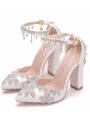 Women's PU Closed Toe With Flower Chunky Heel High Heels