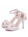 Women's PU Peep Toe With Flower Cone Heel Sandals