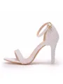 Women's PU Peep Toe With Beading Stiletto Heel Sandals
