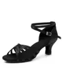 Women's Satin Peep Toe Cone Heel Buckle Sandals