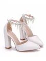 Women's PU Closed Toe With Pearl Chunky Heel High Heels