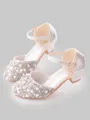 Girl's Leatherette With Pearl Closed Toe Low Heel Flower Girl Shoes