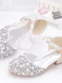 Girl's Leatherette With Pearl Closed Toe Low Heel Flower Girl Shoes