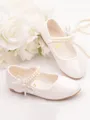 Girl's Leather With Bowknot Closed Toe Low Heel Flower Girl Shoes