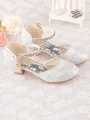 Girl's Leatherette With Rhinestone Closed Toe Low Heel Flower Girl Shoes