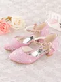 Girl's Leatherette With Rhinestone Closed Toe Low Heel Flower Girl Shoes