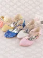 Girl's Leatherette With Rhinestone Closed Toe Low Heel Flower Girl Shoes