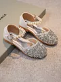 Girl's Leather With Rhinestone Closed Toe Low Heel Flower Girl Shoes