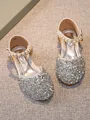Girl's Leather With Rhinestone Closed Toe Low Heel Flower Girl Shoes