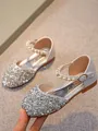 Girl's Leather With Rhinestone Closed Toe Low Heel Flower Girl Shoes