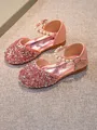 Girl's Leather With Rhinestone Closed Toe Low Heel Flower Girl Shoes