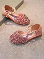 Girl's Leather With Rhinestone Closed Toe Low Heel Flower Girl Shoes