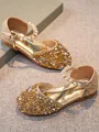 Girl's Leather With Rhinestone Closed Toe Low Heel Flower Girl Shoes