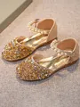 Girl's Leather With Rhinestone Closed Toe Low Heel Flower Girl Shoes