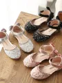 Girl's Artificial Leather With Beading Closed Toe Flat Heel Flower Girl Shoes