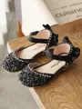 Girl's Artificial Leather With Beading Closed Toe Flat Heel Flower Girl Shoes