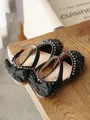 Girl's Artificial Leather With Beading Closed Toe Flat Heel Flower Girl Shoes