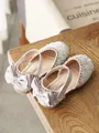 Girl's Artificial Leather With Beading Closed Toe Flat Heel Flower Girl Shoes