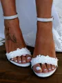 Women's Satin With Lace Peep Toe Chunky Heel Wedding Shoes