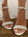 Women's PU With Pearl Peep Toe Chunky Heel Wedding Shoes
