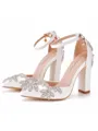 Women's Leatherette With Rhinestone Closed Toe Chunky Heel Wedding Shoes
