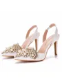 Women's Leatherette With Pearl Closed Toe Stiletto Heel Wedding Shoes