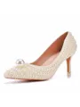 Women's Leatherette With Pearl Closed Toe Stiletto Heel Wedding Shoes