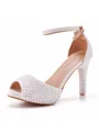 Women's Leatherette With Pearl Peep Toe Stiletto Heel Wedding Shoes