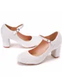 Women's Leatherette With Pearl Closed Toe Chunky Heel Wedding Shoes