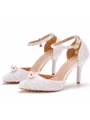 Women's Leatherette With Pearl Closed Toe Stiletto Heel Wedding Shoes
