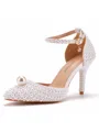 Women's Leatherette With Pearl Closed Toe Stiletto Heel Wedding Shoes