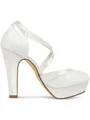 Women's Satin Closed Toe With Lace Chunky Heel Wedding Shoes