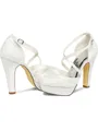 Women's Satin Closed Toe With Lace Chunky Heel Wedding Shoes