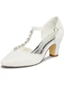 Women's Lace Closed Toe With Rhinestone Chunky Heel Wedding Shoes