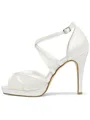 Women's Satin Peep Toe With Buckle Stiletto Heel Wedding Shoes