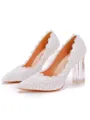 Women's Leatherette With Lace Closed Toe Chunky Heel Wedding Shoes