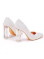 Women's Leatherette With Lace Closed Toe Chunky Heel Wedding Shoes