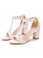 Women's Leatherette With Flower Peep Toe Chunky Heel Wedding Shoes