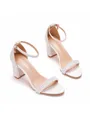 Women's Leatherette With Pearl Peep Toe Chunky Heel Wedding Shoes