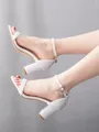 Women's Leatherette With Pearl Peep Toe Chunky Heel Wedding Shoes