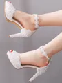 Women's Leatherette With Flower Peep Toe Stiletto Heel Wedding Shoes