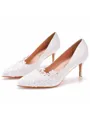 Women's Leatherette With Lace Closed Toe Stiletto Heel Wedding Shoes