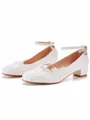 Women's Leatherette With Lace Closed Toe Chunky Heel Wedding Shoes