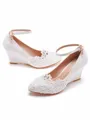 Women's PU With Lace Closed Toe Wedge Heel Wedding Shoes