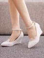 Women's PU With Lace Closed Toe Wedge Heel Wedding Shoes