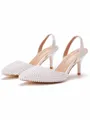 Women's PU With Pearl Closed Toe Stiletto Heel Wedding Shoes