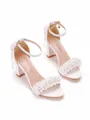 Women's PU With Flower Peep Toe Chunky Heel Wedding Shoes